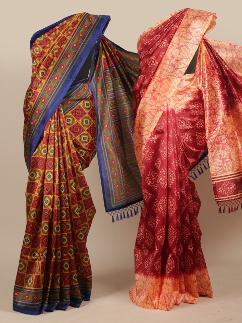 

Pothys Set of 2 Yellow & Maroon Ethnic Motifs Jute Silk Saree