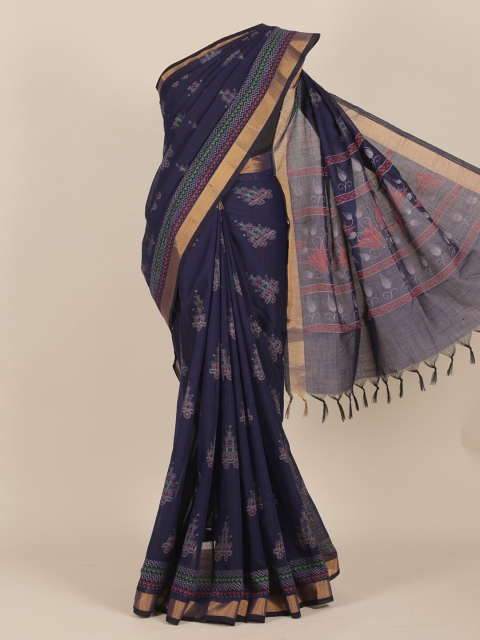 

Pothys Navy Blue & Green Zari Saree