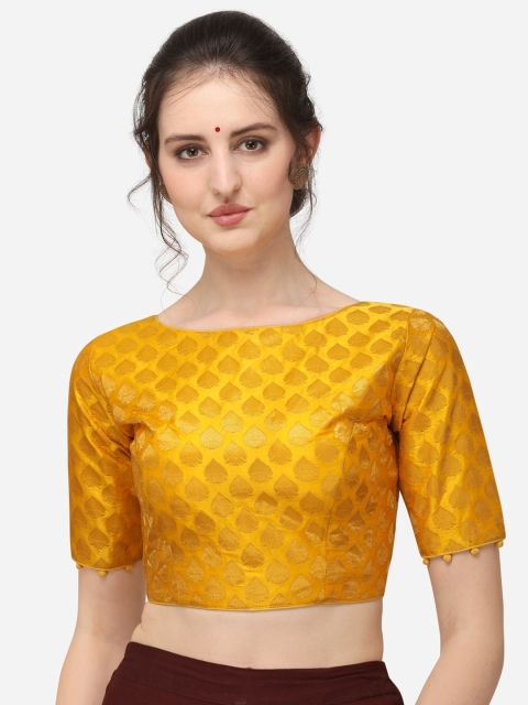 

Fab Dadu Women Yellow & Gold-Colored Woven Design Jacquard Saree Blouse