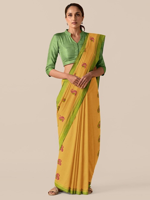 

Taneira Yellow & Green Ethnic Motifs Pure Cotton Saree