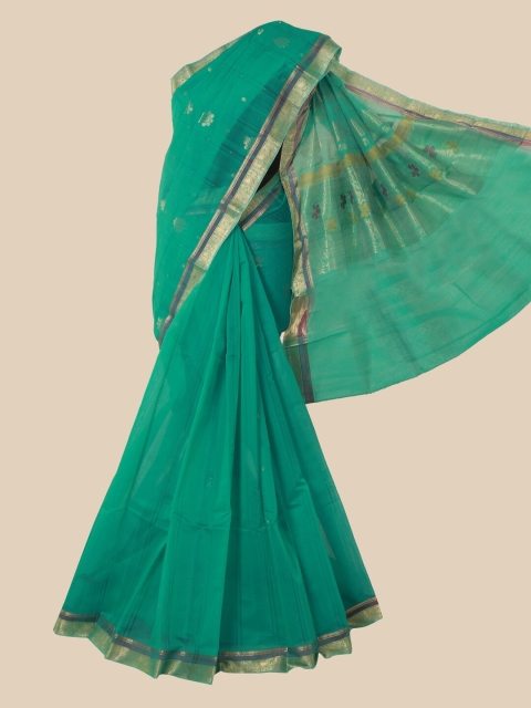 

Pothys Green & Gold-Toned Ethnic Motifs Pure Silk Kanjeevaram Saree