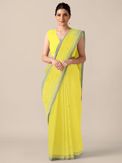 

Taneira Yellow & Sea Green Woven Design Pure Cotton Taant Saree