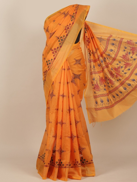 

Pothys Orange & Green Ethnic Motifs Saree
