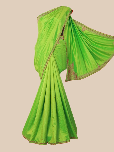 

Pothys Fluorescent Green Embellished Beads and Stones Art Silk Sarees