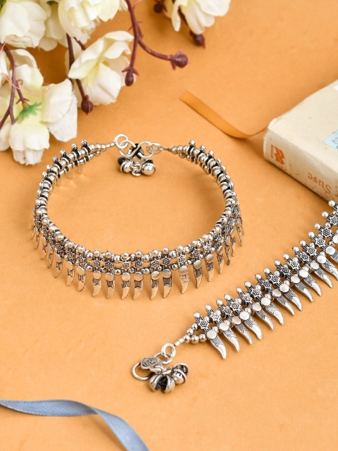 

Silvermerc Designs Set Of 2 Oxidised Silver-Plated Mango Motif Anklets
