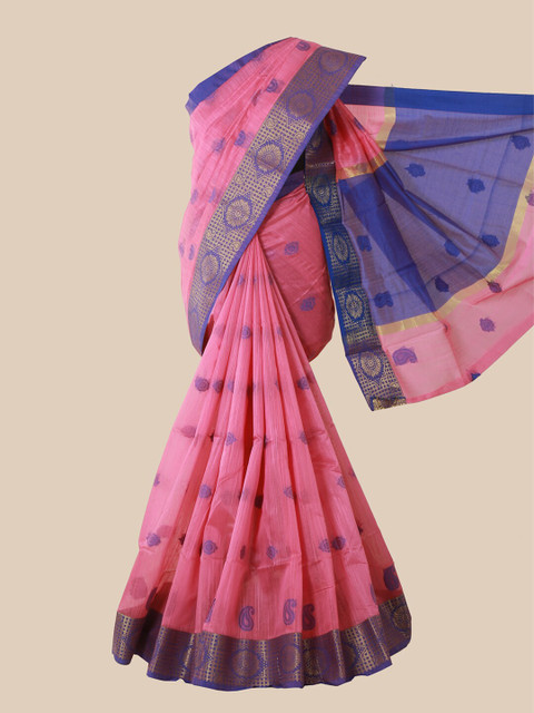 

Pothys Pink & Blue Ethnic Motifs Zari Saree