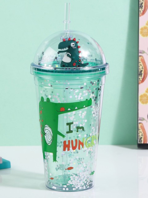 

Bigsmall Green & Red Dinosaur Sparkle Sipper Bottle With Straw