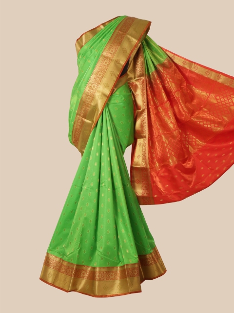 

Pothys Green Ethnic Motifs Zari Satin Banarasi Saree