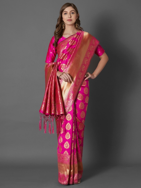 Mitera Magenta & Gold-Toned Woven Design Zari Silk Blend Dharmavaram Saree