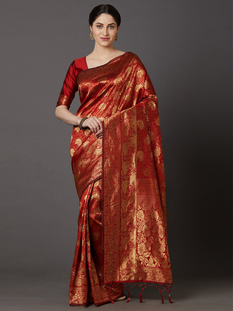

Mitera Maroon Woven Design Zari Silk Blend Banarasi Saree