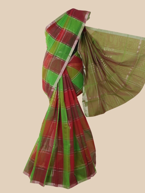 

Pothys Green & Red Checked Pure Silk Kanjeevaram Saree