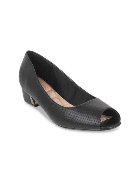 

Mochi Black Textured Platform Peep Toes with Laser Cuts