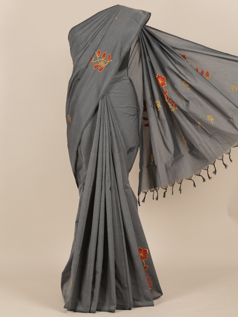 

Pothys Grey & Orange Floral Saree