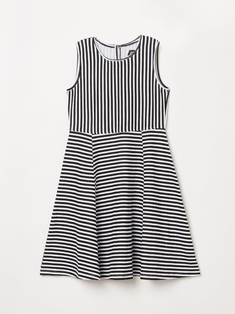 

Fame Forever by Lifestyle White & Black Striped Dress for Kids Girls