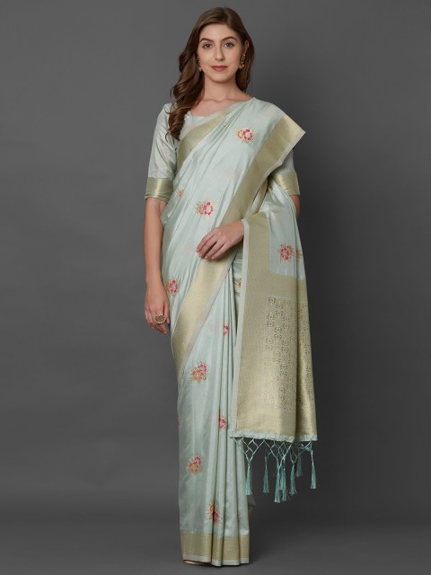 

Mitera Grey & Gold-Toned Woven Design Silk Blend Saree