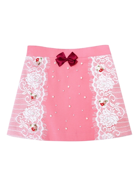

Daffodils GIRLS WEAR Girls Pink & White Solid A-Line Embellished Straight Skirt