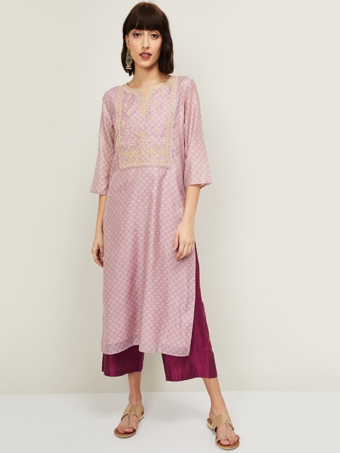 

Melange by Lifestyle Women Lavender Ethnic Motifs Yoke Design Thread Work Kurta with Palazzos & With Dupatta