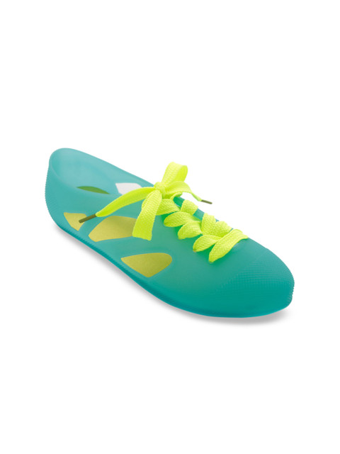 

TRENDS & TRADES Women Teal Blue & Fluorescent Green Solid Sneakers