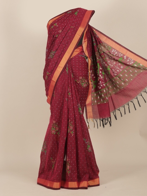 

Pothys Maroon & Green Floral Zari Saree