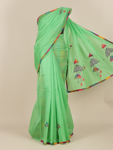 

Pothys Green & Orange Solid Saree