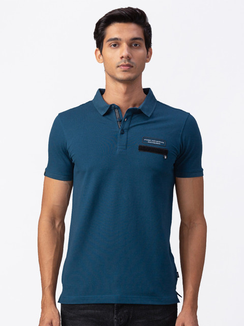 

SPYKAR Men Teal Blue Polo Collar Slim Fit T-shirt