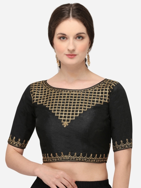

Fab Dadu Women Black & Golden Zari Embroidered Silk Saree Blouse