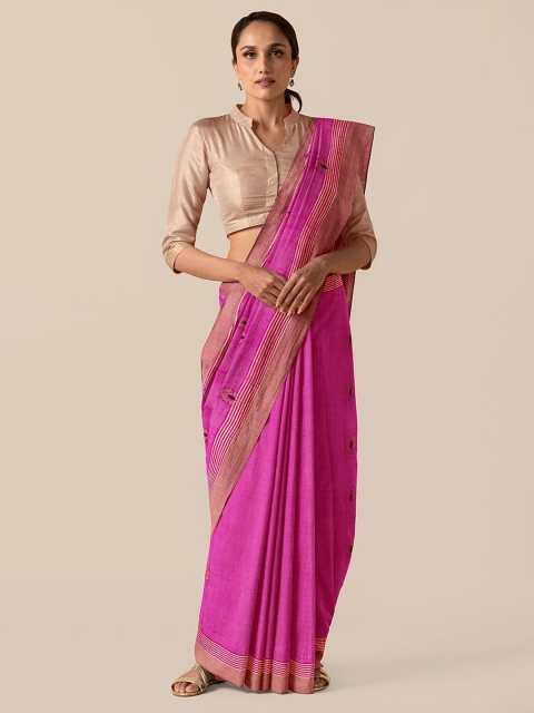 

Taneira Pink & Beige Coloured Ethnic Motifs Pure Cotton Saree