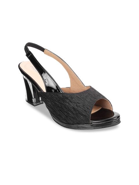 

Mochi Black Block Peep Toes with Laser Cuts