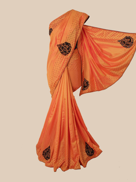 

Pothys Orange Beads and Stones Art Silk Heavy Work Saree