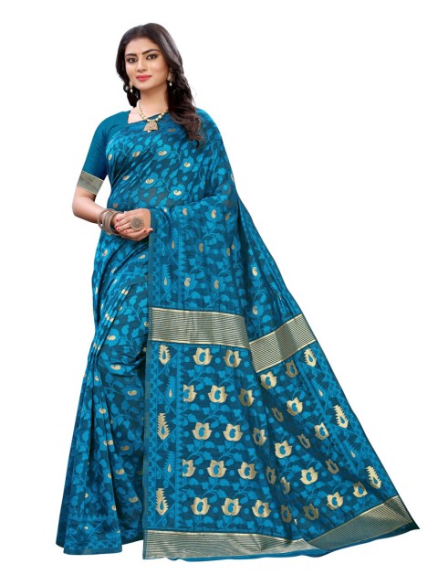 

KALINI Blue Paisley Jamdani Saree