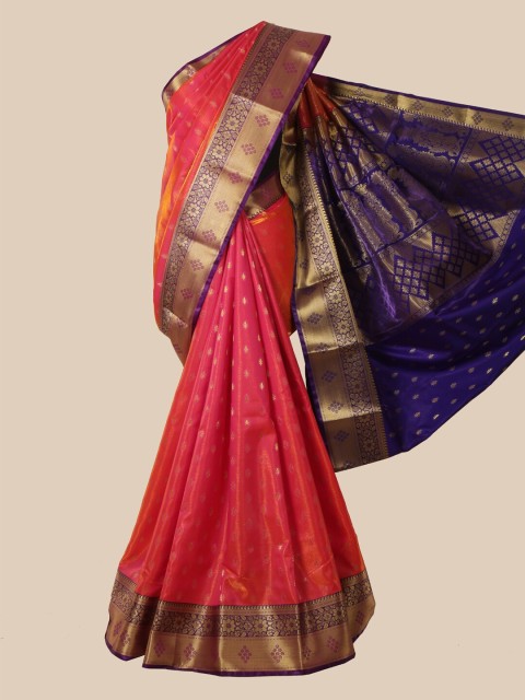 

Pothys Pink Ethnic Motifs Satin Banarasi Saree