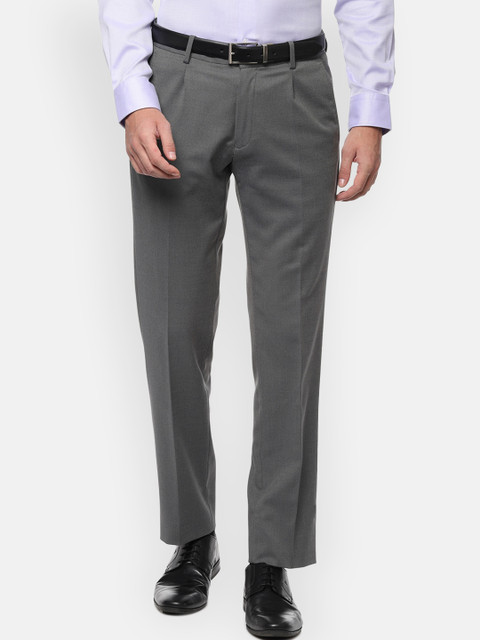 

Louis Philippe Men Grey Textured Pleated Formal Trousers