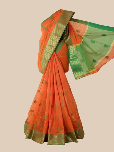

Pothys Orange & Green Ethnic Motifs Saree