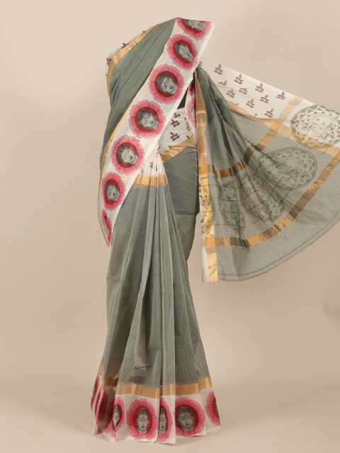 

Pothys Green & White Ethnic Motifs Saree