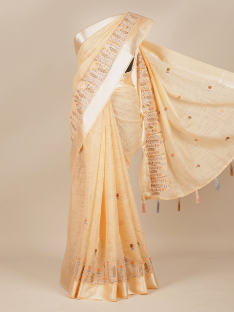 

Pothys Peach Floral Embroidered Pure Cotton Saree