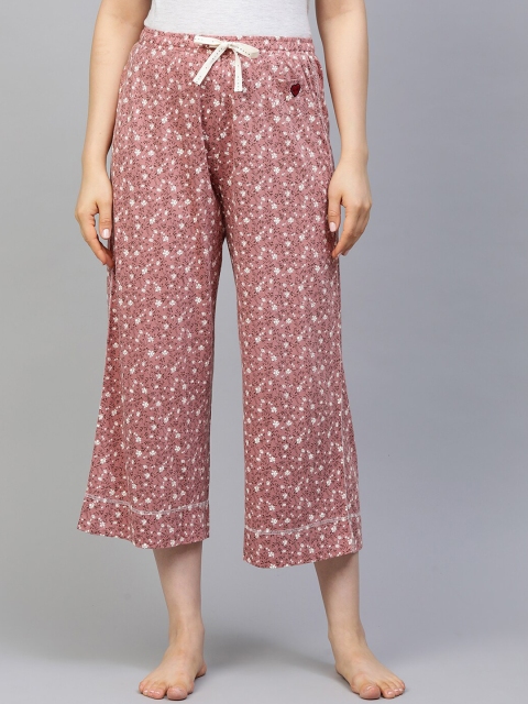 

Chemistry Women Pink and White Floral Printed Cropped Pyjamas