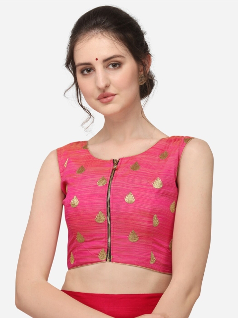

Fab Dadu Women Pink & Gold-Coloured Embroidered Jacquard Saree Blouse