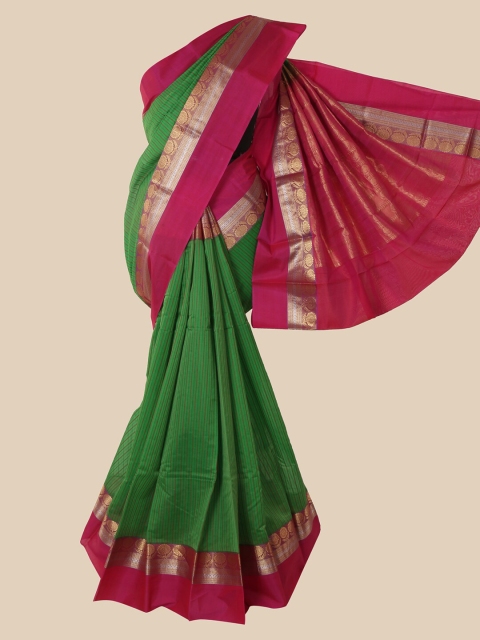

Pothys Green & Pink Striped Zari Pure Silk Kanjeevaram Saree