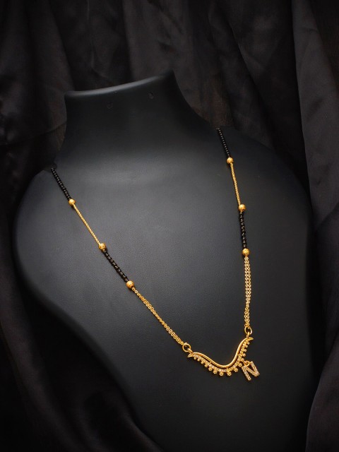 

aadita Gold-Plated Black & White AD-Studded & Beaded Mangalsutra