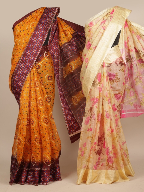 

Pothys Women Pack of 2 Printed Jute Silk Saree, Mustard
