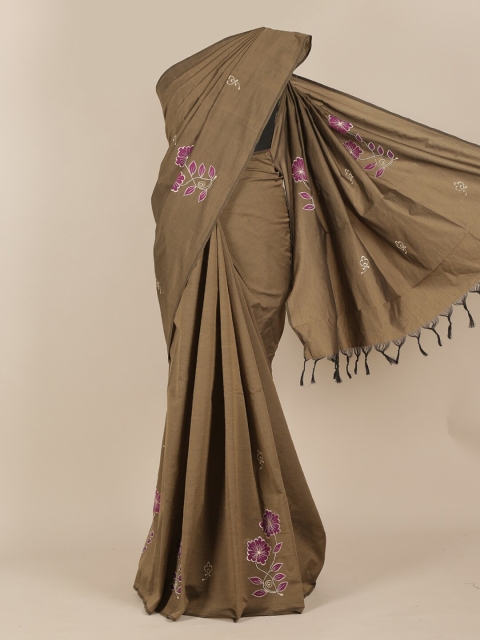 

Pothys Khaki Brown Floral Embroidered Saree