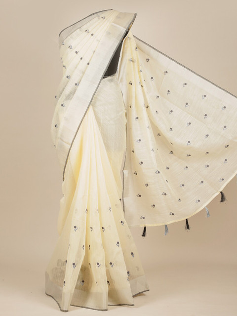 

Pothys Cream & Black Embroidered Pure Cotton Saree
