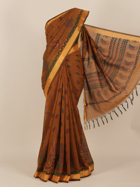 

Pothys Brown & Green Paisley Zari Saree