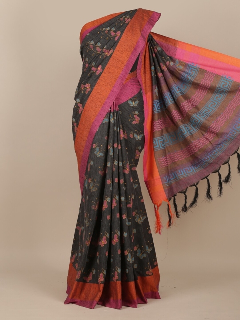 

Pothys Grey & Rust Printed Saree