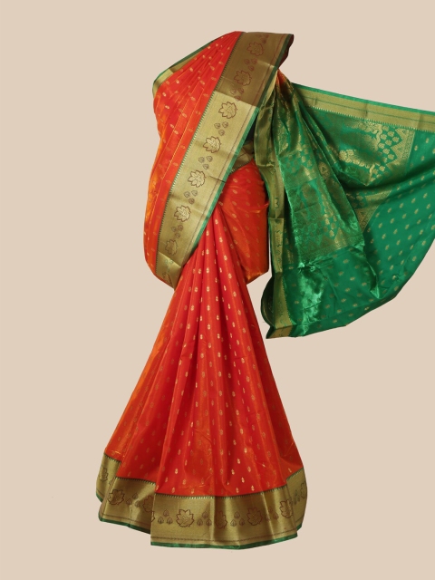 

Pothys Orange Ethnic Motifs Zari Satin Banarasi Saree