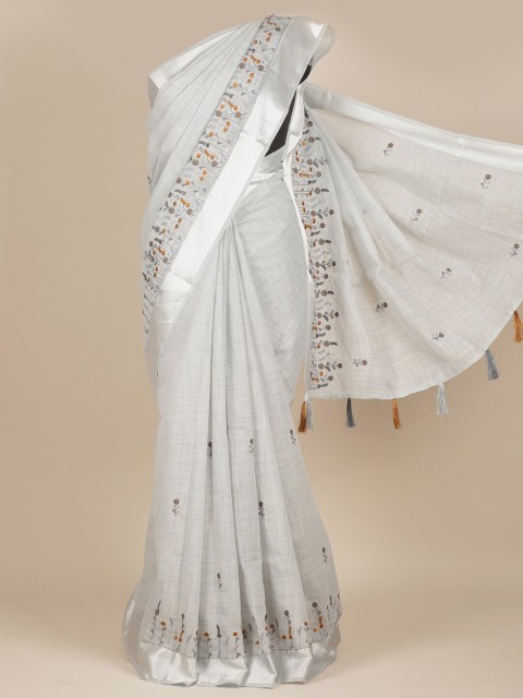 

Pothys Women Grey Floral Embroidered Pure Cotton Saree