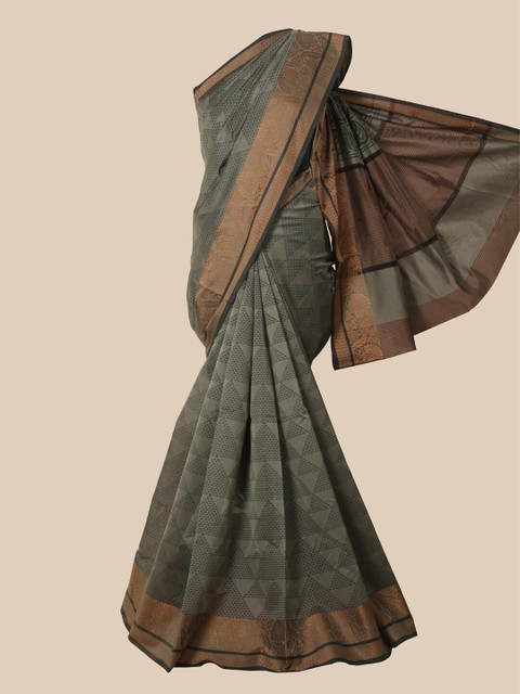 

Pothys Grey & Gold-Toned Chanderi Saree