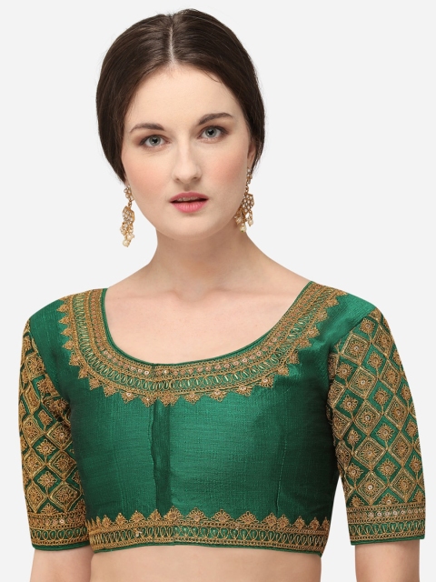 

Fab Dadu Women Green & Gold-Coloured Embroidered Silk Saree Blouse