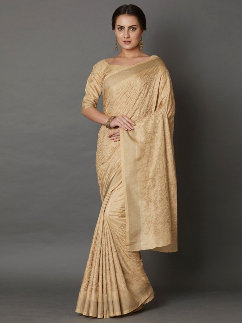 

Mitera Beige & Gold-Toned Ethnic Motifs Silk Blend Saree