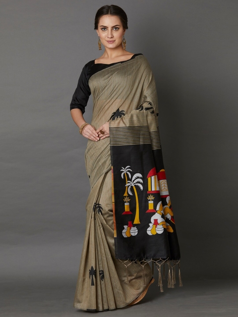 

Mitera Beige & Black Ethnic Motifs Silk Cotton Saree